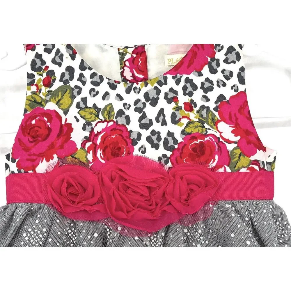 Childrens Place Dress 18/24 mths Tulle Animal Print Silver Pink Rose - Picture 2 of 7